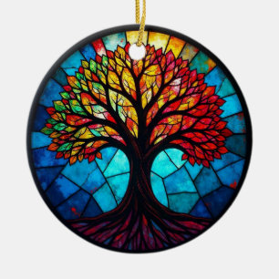 Glas-in-loodkunst, Boom des Levens Glas-in-lood Keramisch Ornament