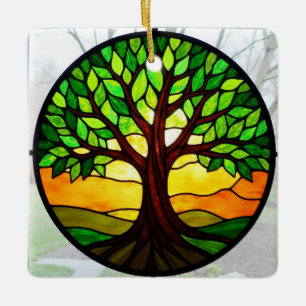 Glas-in-loodkunst, Boom des Levens Glas-in-lood Keramisch Ornament