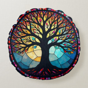 Glas-in-loodkunst, Boom des Levens Glas-in-lood Rond Kussen