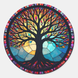 Glas-in-loodkunst, Boom des Levens Glas-in-lood  Ronde Sticker