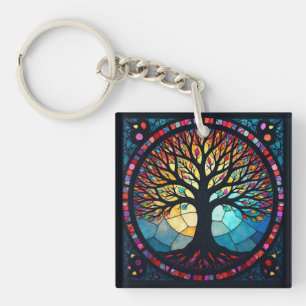 Glas-in-loodkunst, Boom des Levens Glas-in-lood Sleutelhanger