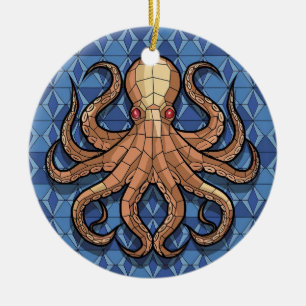 Glas-in-loodkunst, Glas-in-lood Octopus Keramisch Ornament
