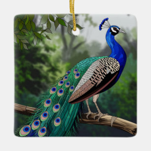 Glas-in-loodkunst, Pauw Glas-in-lood Keramisch Ornament