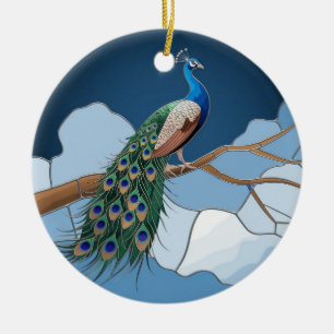 Glas-in-loodkunst, Pauw Glas-in-lood Keramisch Ornament
