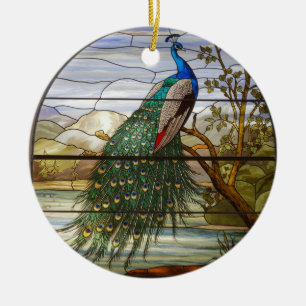 Glas-in-loodkunst, Pauw Glas-in-lood Keramisch Ornament