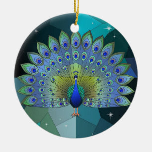 Glas-in-loodkunst, Pauw Glas-in-lood Keramisch Ornament