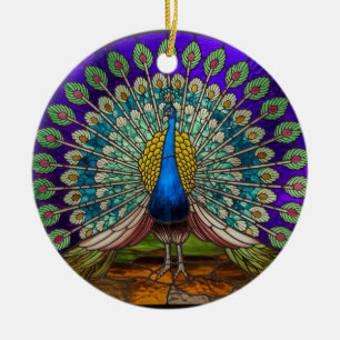 Glas-in-loodkunst, Pauw Glas-in-lood Keramisch Ornament