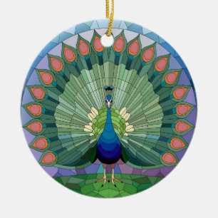 Glas-in-loodkunst, Pauw Glas-in-lood Keramisch Ornament