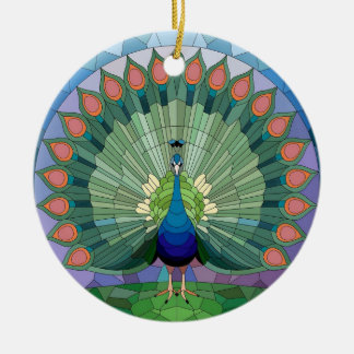 Glas-in-loodkunst, Pauw Glas-in-lood Keramisch Ornament