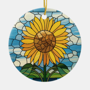Glas-in-loodkunst, zonnebloem glas-in-lood keramisch ornament