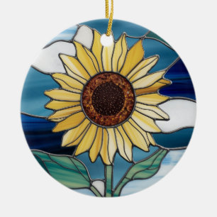 Glas-in-loodkunst, zonnebloem glas-in-lood keramisch ornament