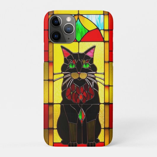 Glas-in-loodontwerp met kat Case-Mate iPhone case (Achterkant)