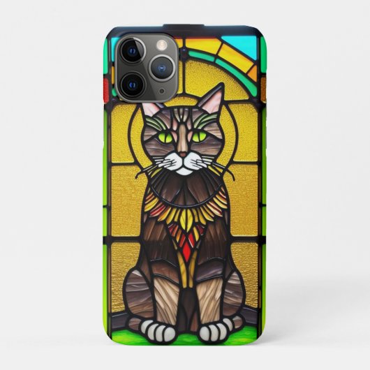 Glas-in-loodontwerp met kat Case-Mate iPhone case (Achterkant)