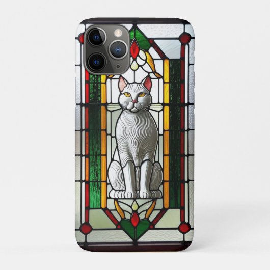 Glas-in-loodontwerp met kat Case-Mate iPhone case (Achterkant)