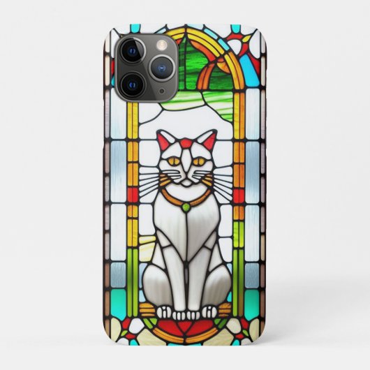 Glas-in-loodontwerp met kat Case-Mate iPhone case (Achterkant)