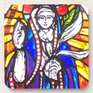 Glas-in-loodontwerp met religieuze figuur. bier onderzetter