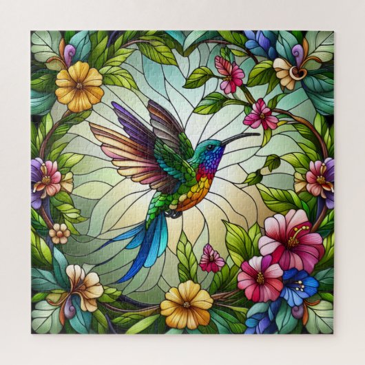 Glas-in-loodontwerp van Kolibrie Legpuzzel (Verticaal)