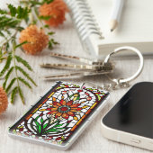 Glas-in-loodpaneel met Levendige Bloem Sleutelhanger (Voorkant Rechts)