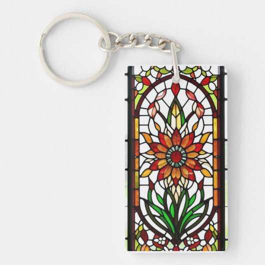 Glas-in-loodpaneel met Levendige Bloem Sleutelhanger (Voorkant)