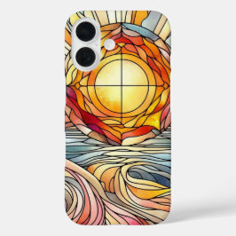 Glas-in-loodpatroon Zonsondergang boven Oceaan iPhone 16 Hoesje
