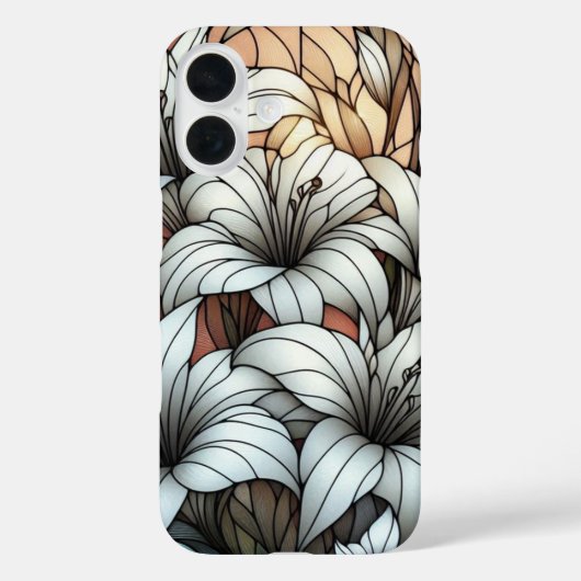 Glas-in-loodraam-effect met witte lelies Case-Mate iPhone case (Achterkant)