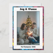 Glas-in-loodraam Joy & Peace Kerst Foto Feestdagenkaart (Voorkant)