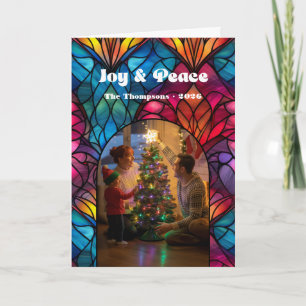 Glas-in-loodraam Kerst Foto met Vreugde & Vrede Feestdagen Kaart