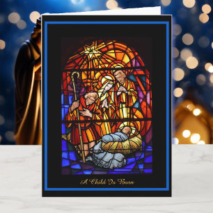 Glas-in-loodraam Kerststal Feestdagen Kaart