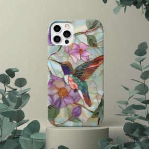 Glas-in-loodraam Kleurrijk Paarse Vogel Bloem iPhone 15 Pro Max Hoesje