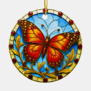 Glas-in-loodraam vlinder keramisch ornament