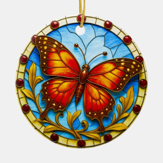 Glas-in-loodraam vlinder keramisch ornament (Voorkant)