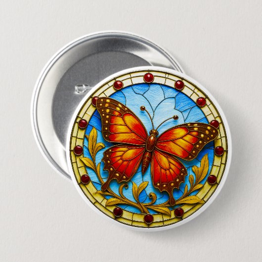 Glas-in-loodraam vlinder ronde button 7,6 cm (Voorkant /achterkant)