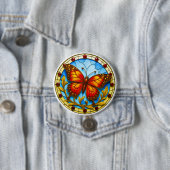 Glas-in-loodraam vlinder ronde button 7,6 cm (In situ)