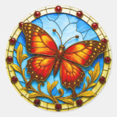 Glas-in-loodraam vlinder ronde sticker (Voorkant)