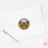 Glas-in-loodraam vlinder ronde sticker (Envelop)