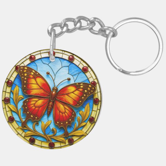 Glas-in-loodraam vlinder sleutelhanger (Achterkant Links)