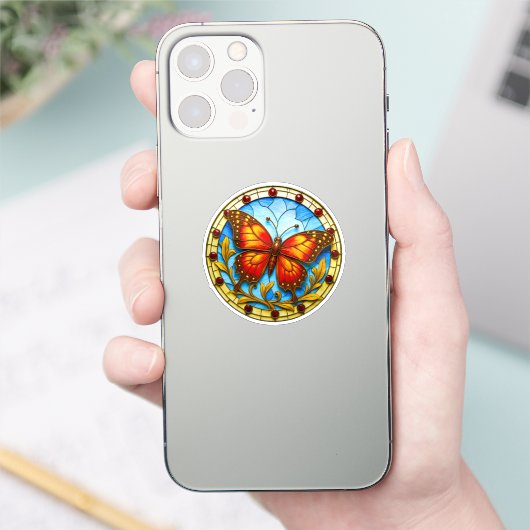 Glas-in-loodraam vlinder sticker (Telefoon)