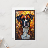 Glas-in-loodstijl Boxerhond  Kaart (Voorkant / Achterkant in situ)