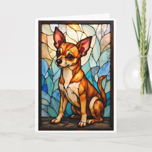 Glas-in-loodstijl bruine Chihuahua-hond Kaart (Voorkant)