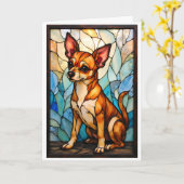 Glas-in-loodstijl bruine Chihuahua-hond Kaart (Gele Bloem)