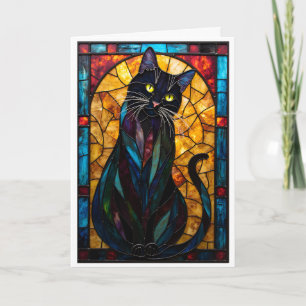 Glas-in-loodstijl Cute Zwarte Kat Kaart