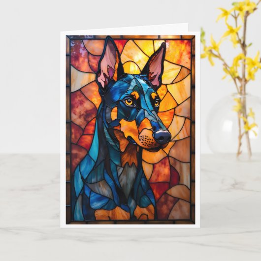 Glas-in-loodstijl Dobermann-hond Kaart (Gele Bloem)