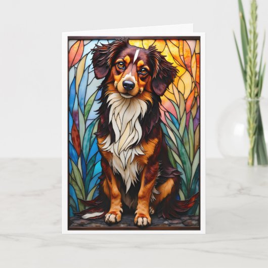 Glas-in-loodstijl gemengd ras hond kaart (Voorkant)