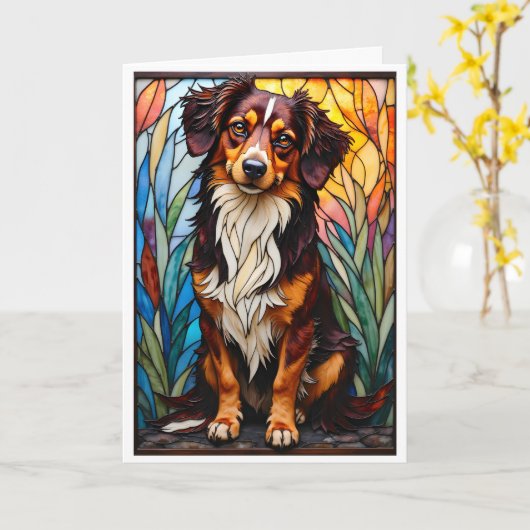 Glas-in-loodstijl gemengd ras hond kaart (Gele Bloem)