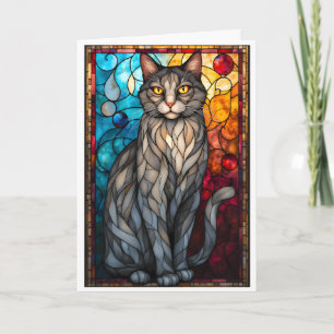 Glas-in-loodstijl Grijze Kat Kaart