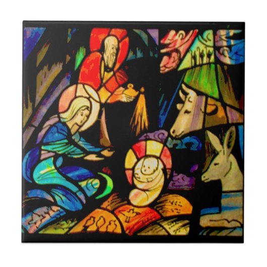 Glas-in-loodstijl Kerststal Tegeltje (Voorkant)