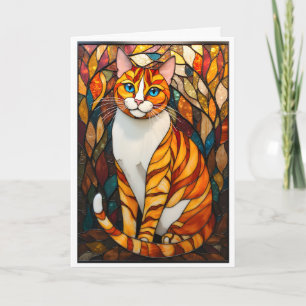 Glas-in-loodstijl Oranje Kat Blauwe Ogen Kaart