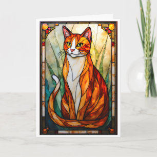 Glas-in-loodstijl Oranje Kat Groene Ogen Kaart