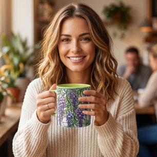 glas-in-loodstijl paarse bloem bloemige koffie mok