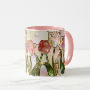 Glas-in-loodstijl Roze en Gele Tulpen Mok